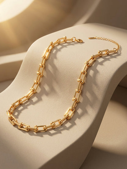 Demi Fine 18K Gold Plated Stainless steel Beaded Bar Link Chain Necklace
