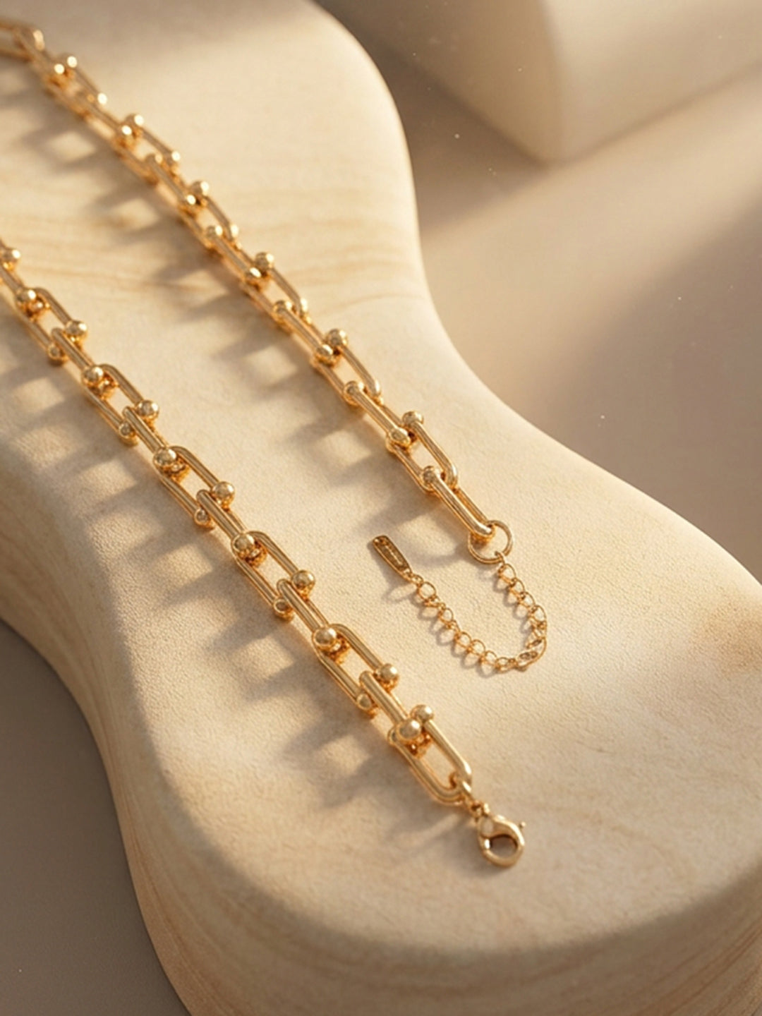 Demi Fine 18K Gold Plated Stainless steel Beaded Bar Link Chain Necklace