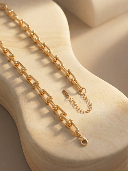 Demi Fine 18K Gold Plated Stainless steel Beaded Bar Link Chain Necklace