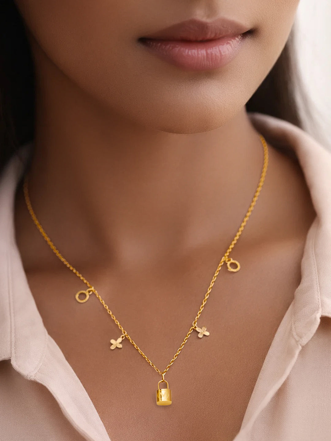 Demi Fine 18K Gold Plated Stainless steel Multi Charm Pendant Chain Necklace