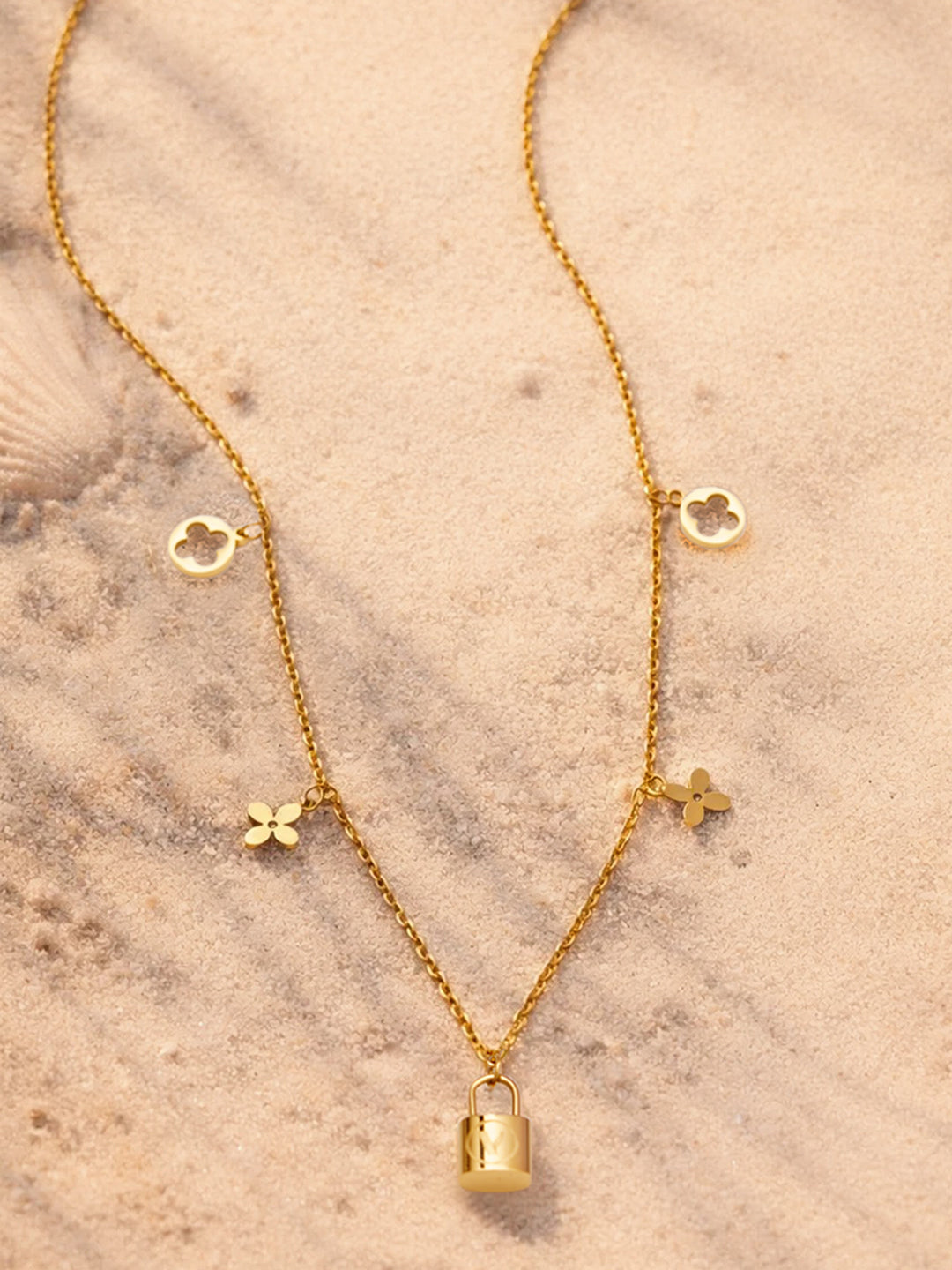 Demi Fine 18K Gold Plated Stainless steel Multi Charm Pendant Chain Necklace