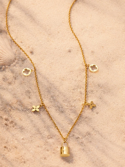 Demi Fine 18K Gold Plated Stainless steel Multi Charm Pendant Chain Necklace
