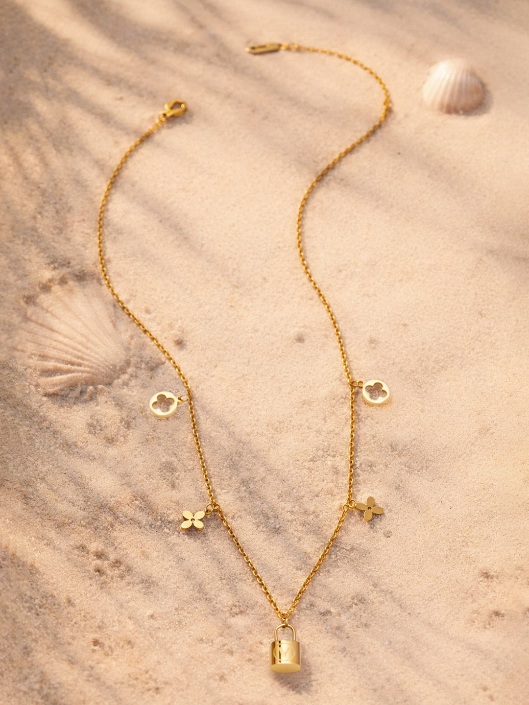 Demi Fine 18K Gold Plated Stainless steel Multi Charm Pendant Chain Necklace