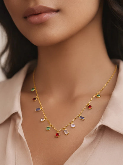 Demi Fine 18K Gold Plated Stainless steel Multi-Zircon Charm Chain Necklace