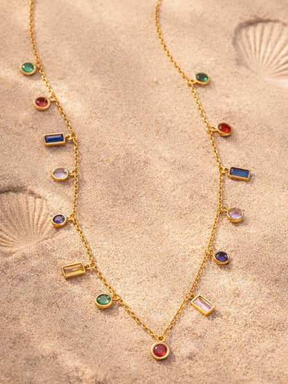Demi Fine 18K Gold Plated Stainless steel Multi-Zircon Charm Chain Necklace