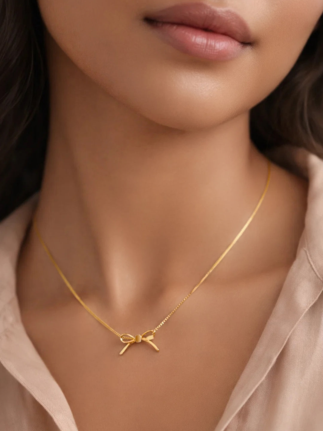 Demi Fine 18K Gold Plated Stainless steel Bow Knot Snake Chain Necklace
