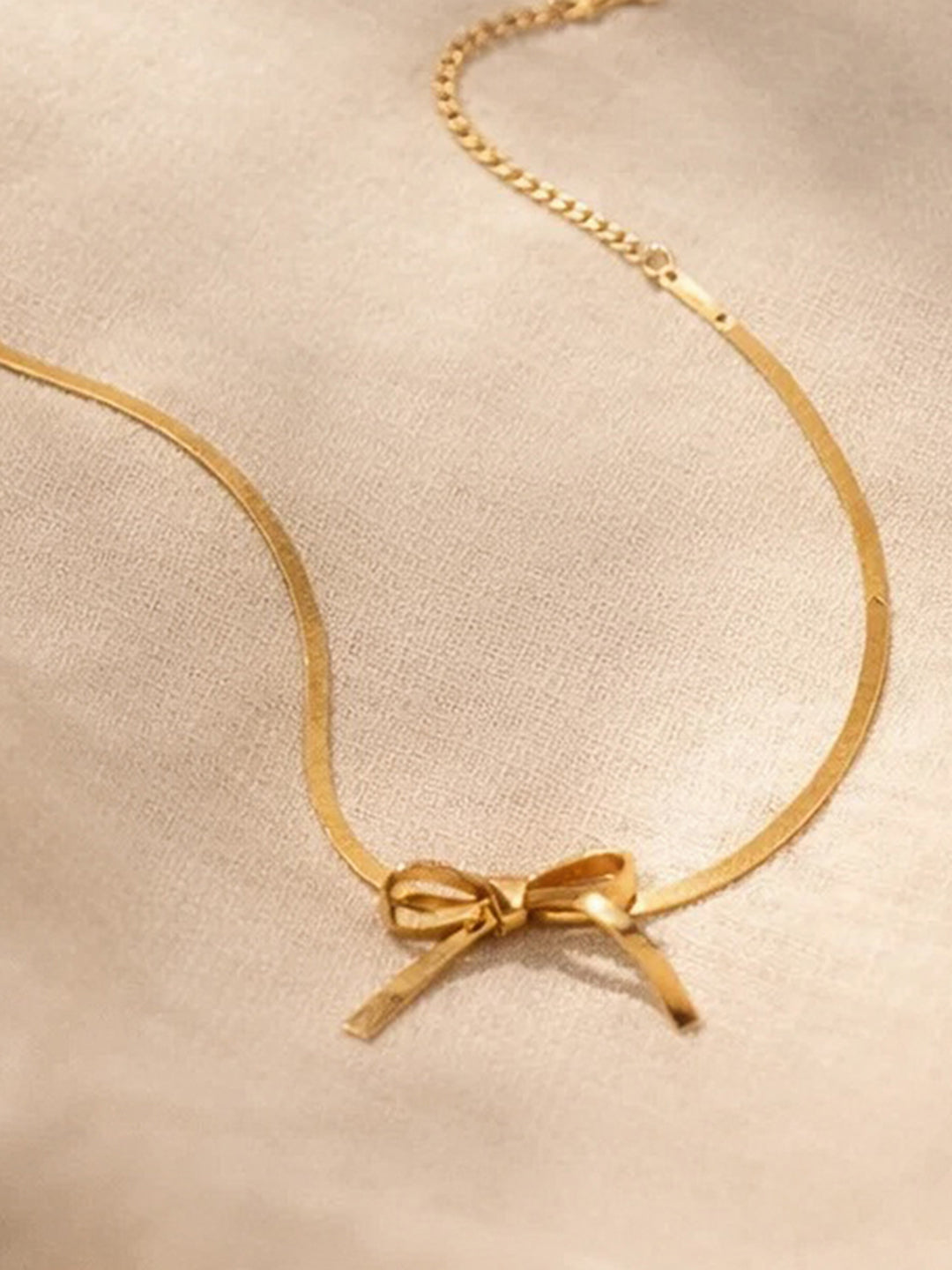 Demi Fine 18K Gold Plated Stainless steel Bow Knot Snake Chain Necklace