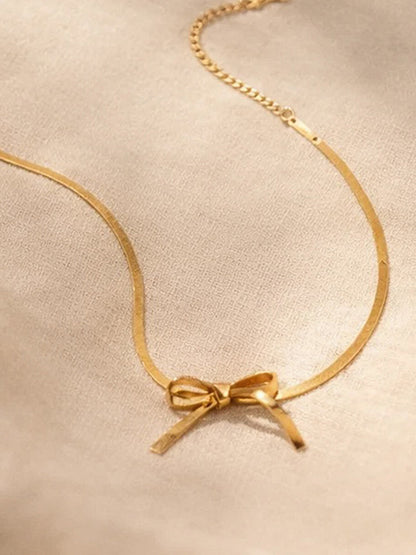 Demi Fine 18K Gold Plated Stainless steel Bow Knot Snake Chain Necklace