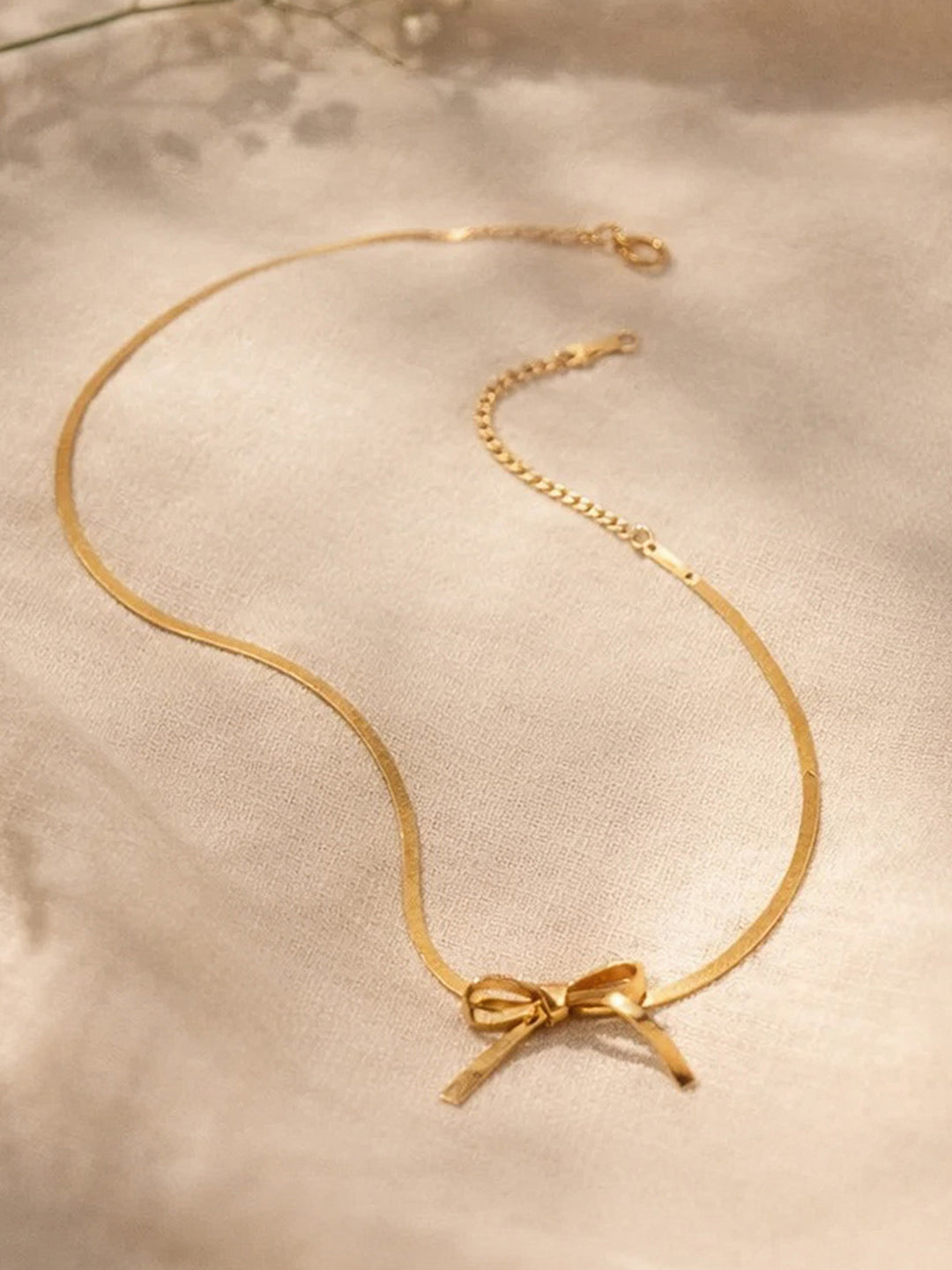 Demi Fine 18K Gold Plated Stainless steel Bow Knot Snake Chain Necklace