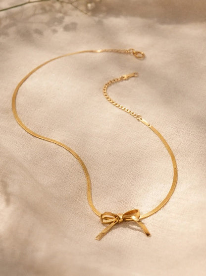 Demi Fine 18K Gold Plated Stainless steel Bow Knot Snake Chain Necklace
