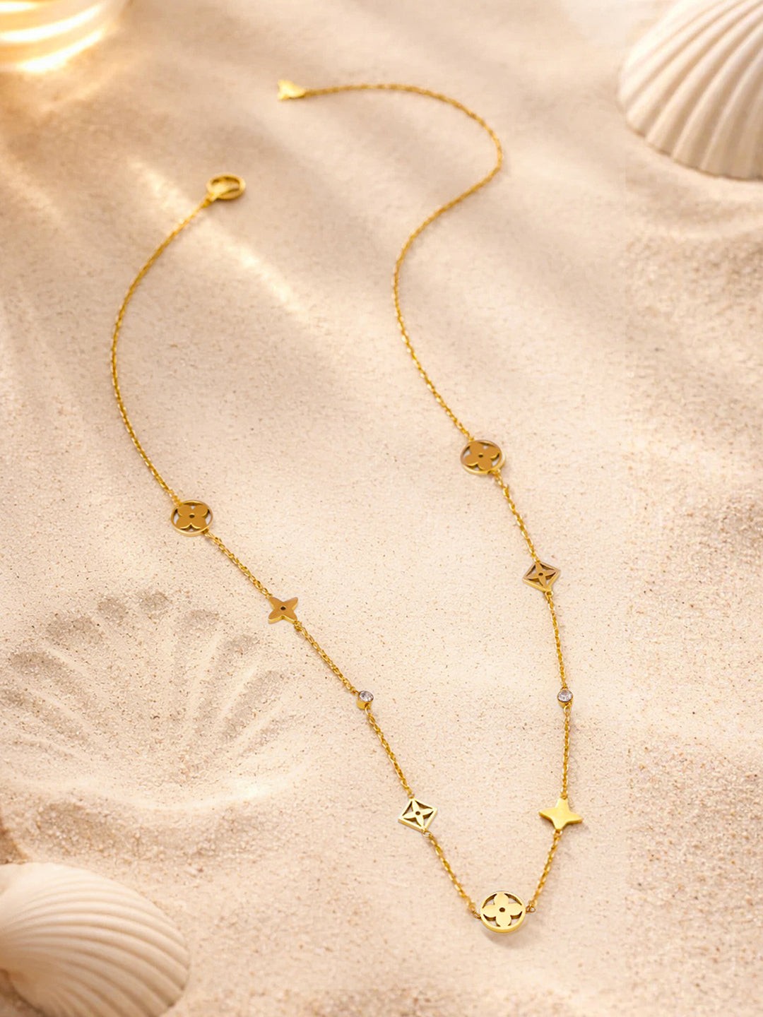 Demi Fine 18K Gold Plated Stainless steel Mini Multi-Charm Chain Necklace