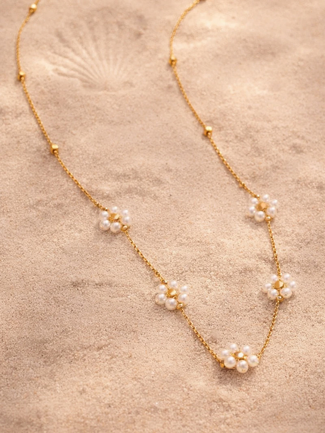 Demi Fine 18K Gold Plated Stainless steel Mini Pearl Flora Charm Chain Necklace