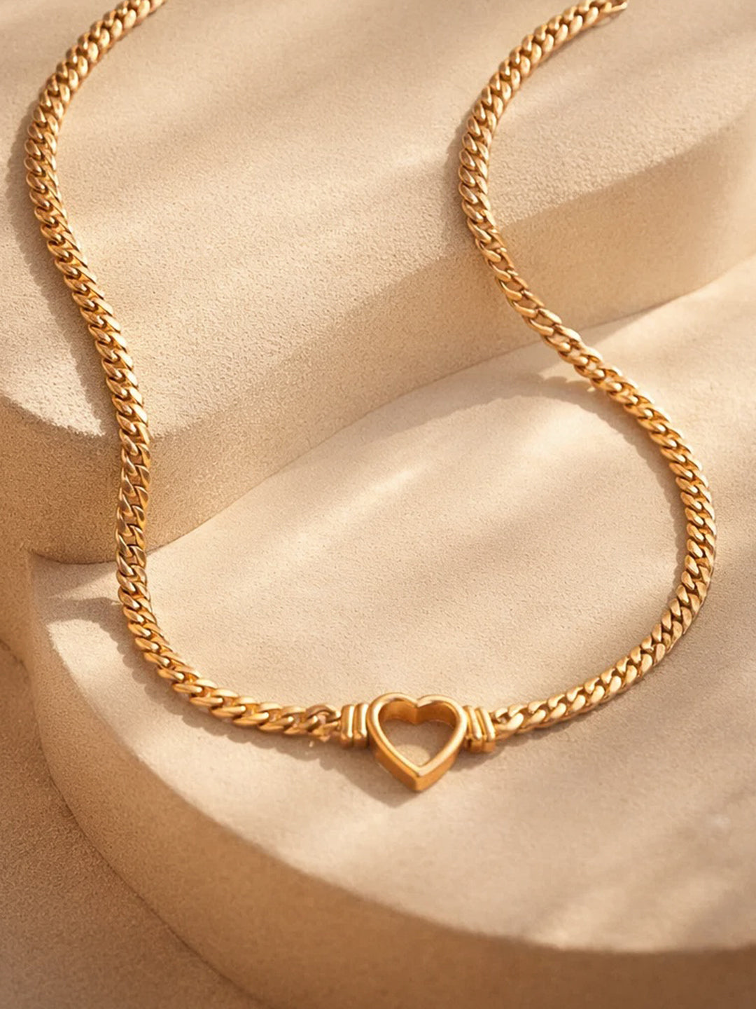 Demi Fine 18K Gold Plated Stainless steel Chunky Curb Chain Open Heart Necklace