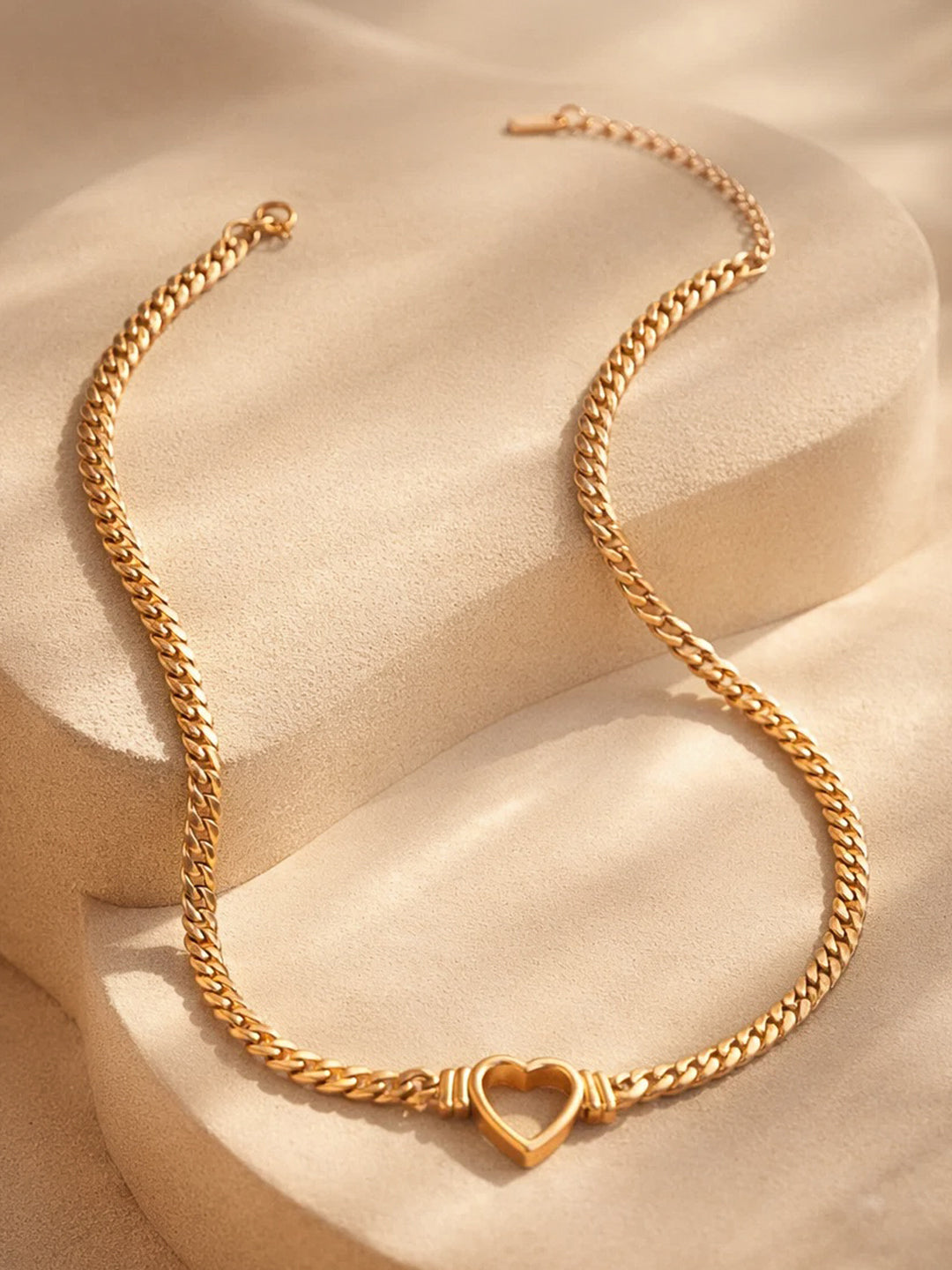Demi Fine 18K Gold Plated Stainless steel Chunky Curb Chain Open Heart Necklace