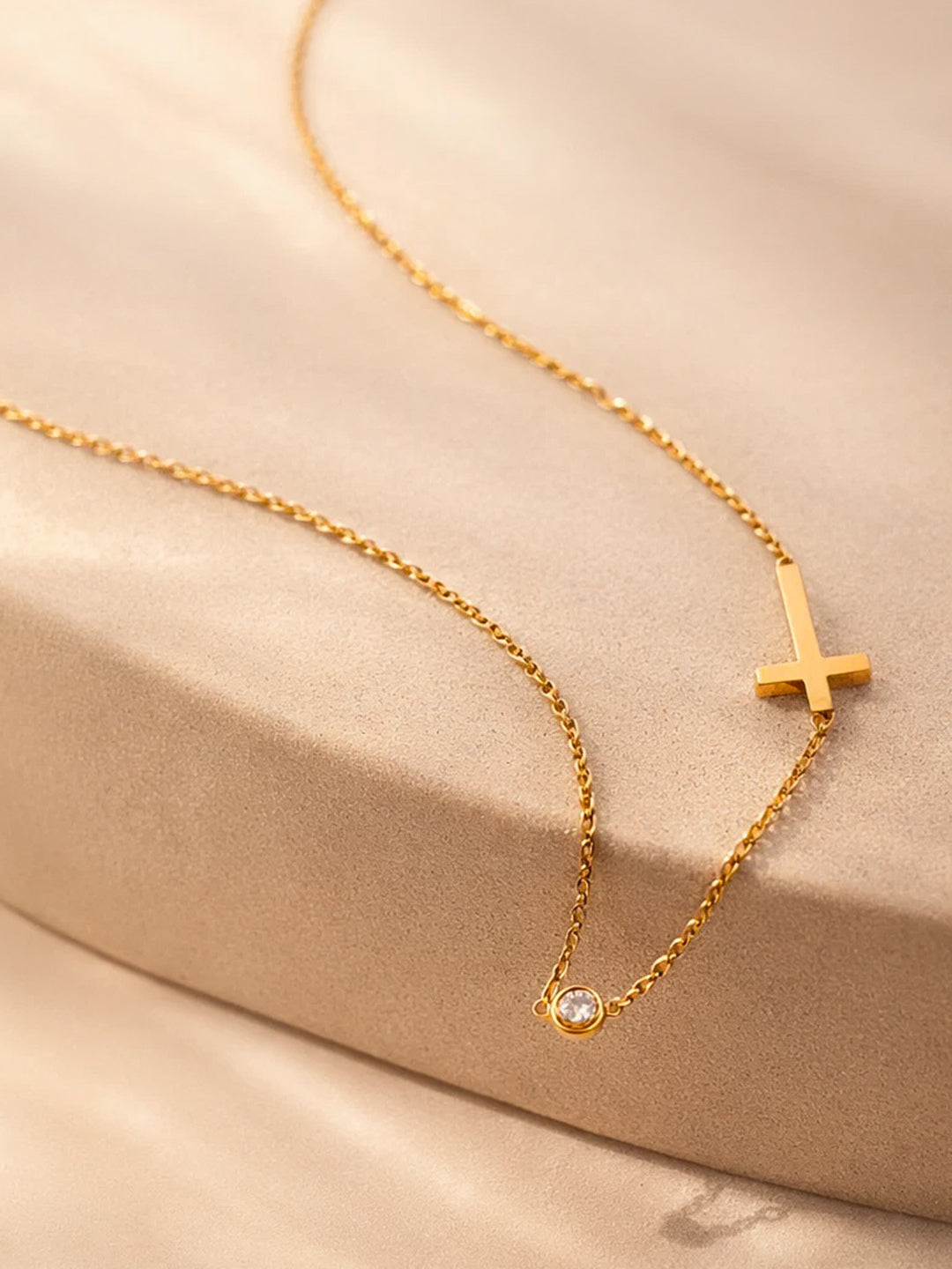 Demi Fine 18K Gold Plated Stainless steel Cross Bar Chain Crystal Necklace