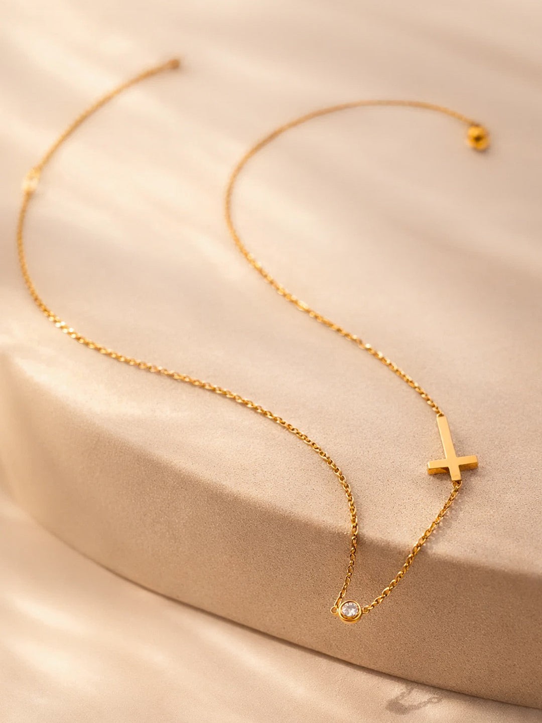Demi Fine 18K Gold Plated Stainless steel Cross Bar Chain Crystal Necklace