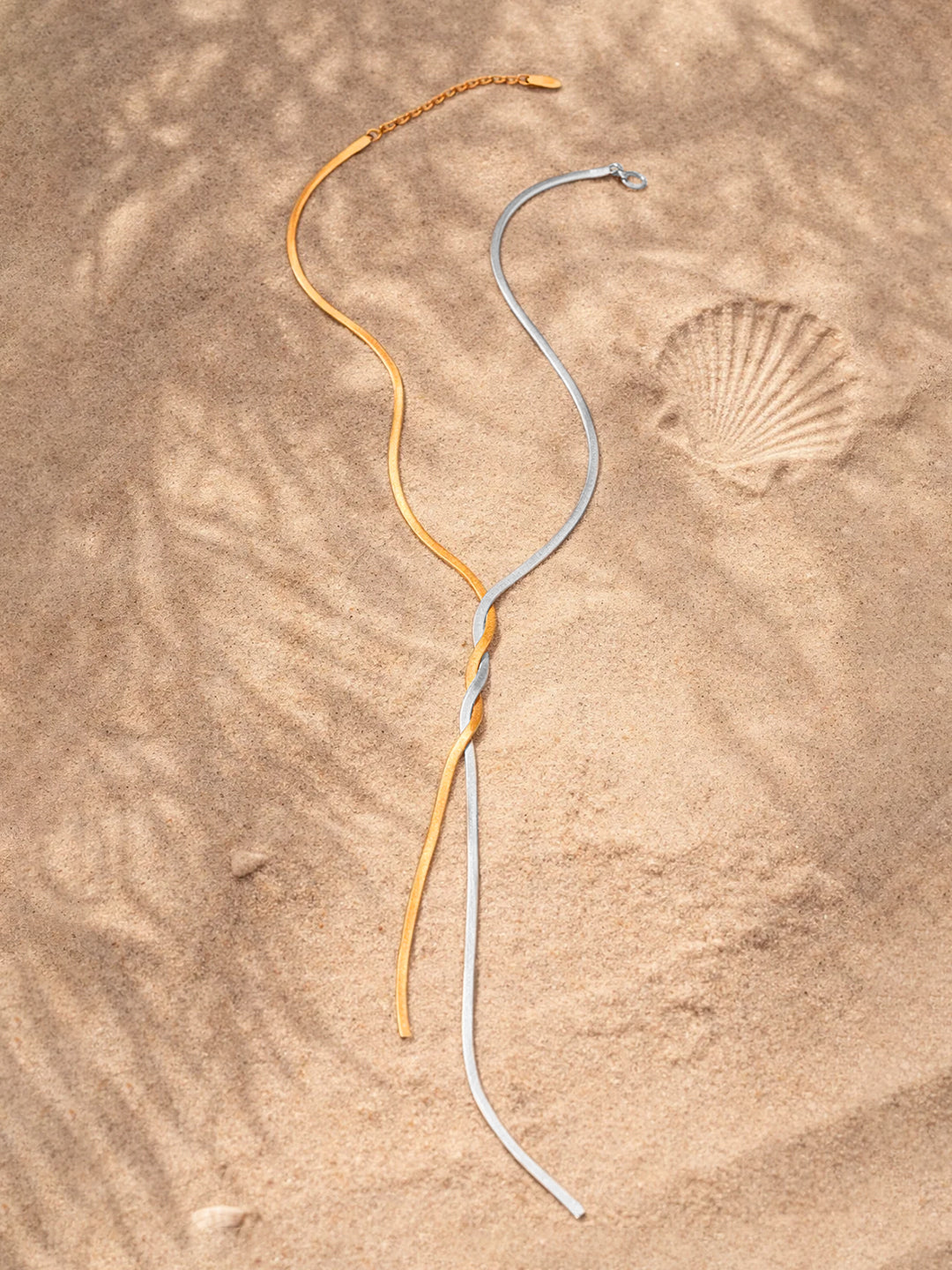 Demi Fine Dual Tone Stainless steel Snake Chain Lariat Drop Necklace