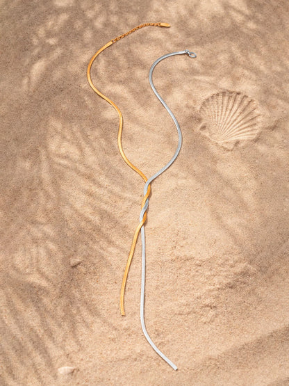 Demi Fine Dual Tone Stainless steel Snake Chain Lariat Drop Necklace
