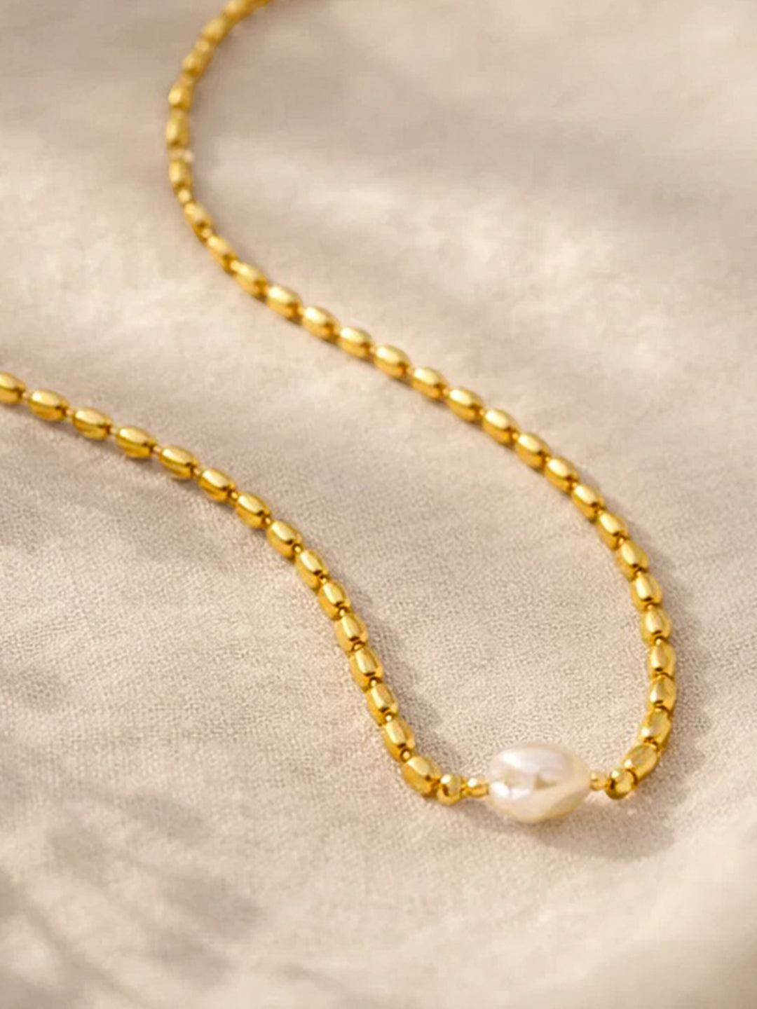 Demi Fine 18K Gold Plated Stainless steel Oval Pearl Chain Necklace