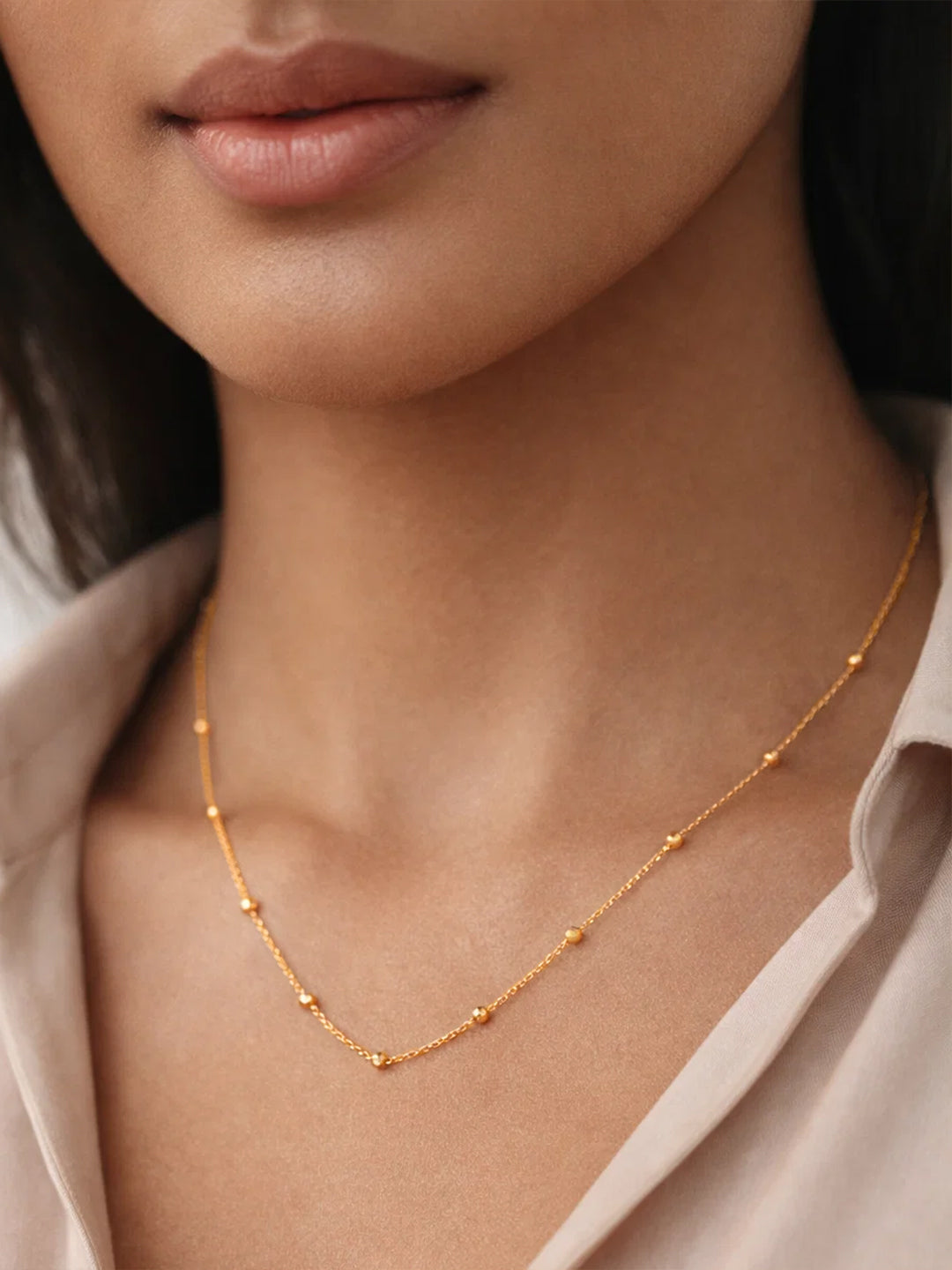 Demi Fine 18K Gold Plated Stainless steel Ball Beaded Chain Necklace