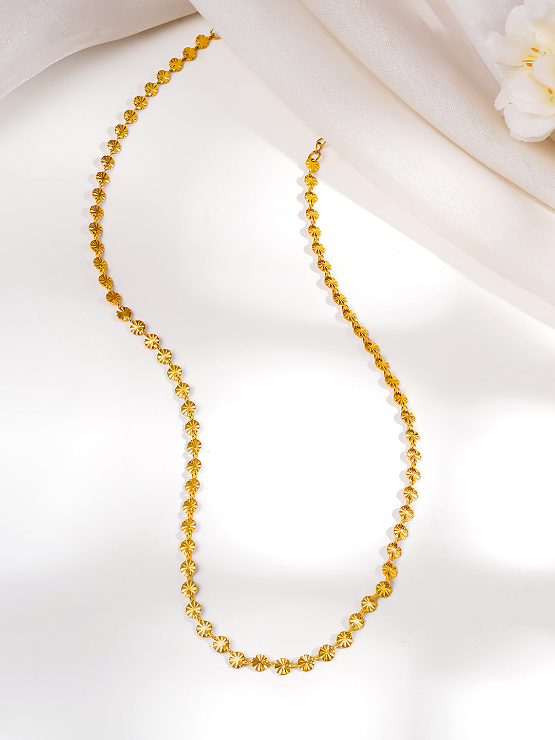 Demi Fine 18K Gold Plated Stainless steel Sunray Textured Coin Chain Necklace
