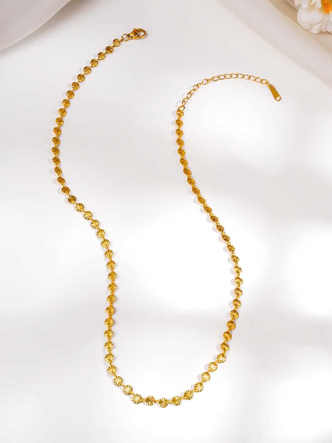 Demi Fine 18K Gold Plated Stainless steel Sunray Textured Coin Chain Necklace