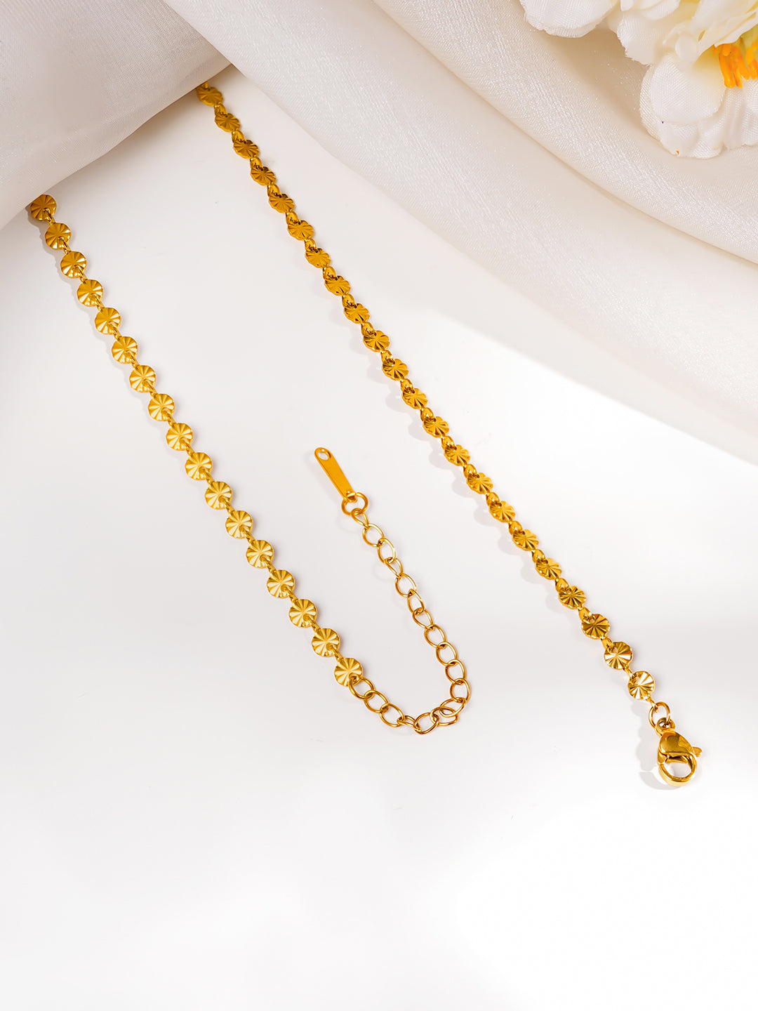 Demi Fine 18K Gold Plated Stainless steel Sunray Textured Coin Chain Necklace