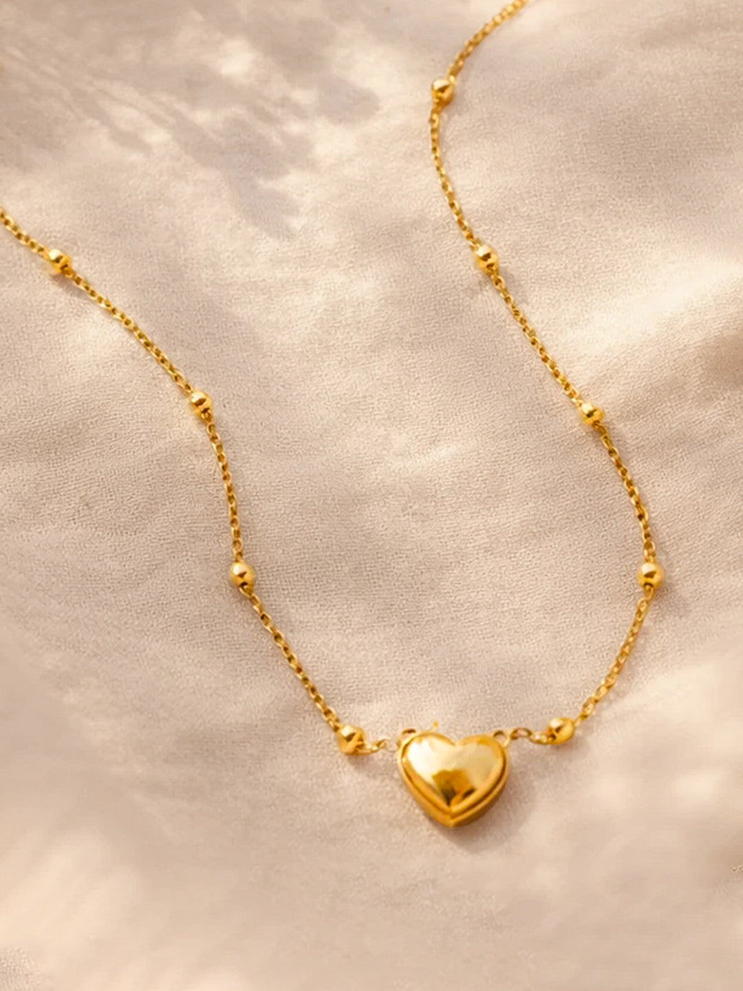 Demi Fine 18K Gold Plated Stainless steel Beaded Chain Heart Pendant Necklace