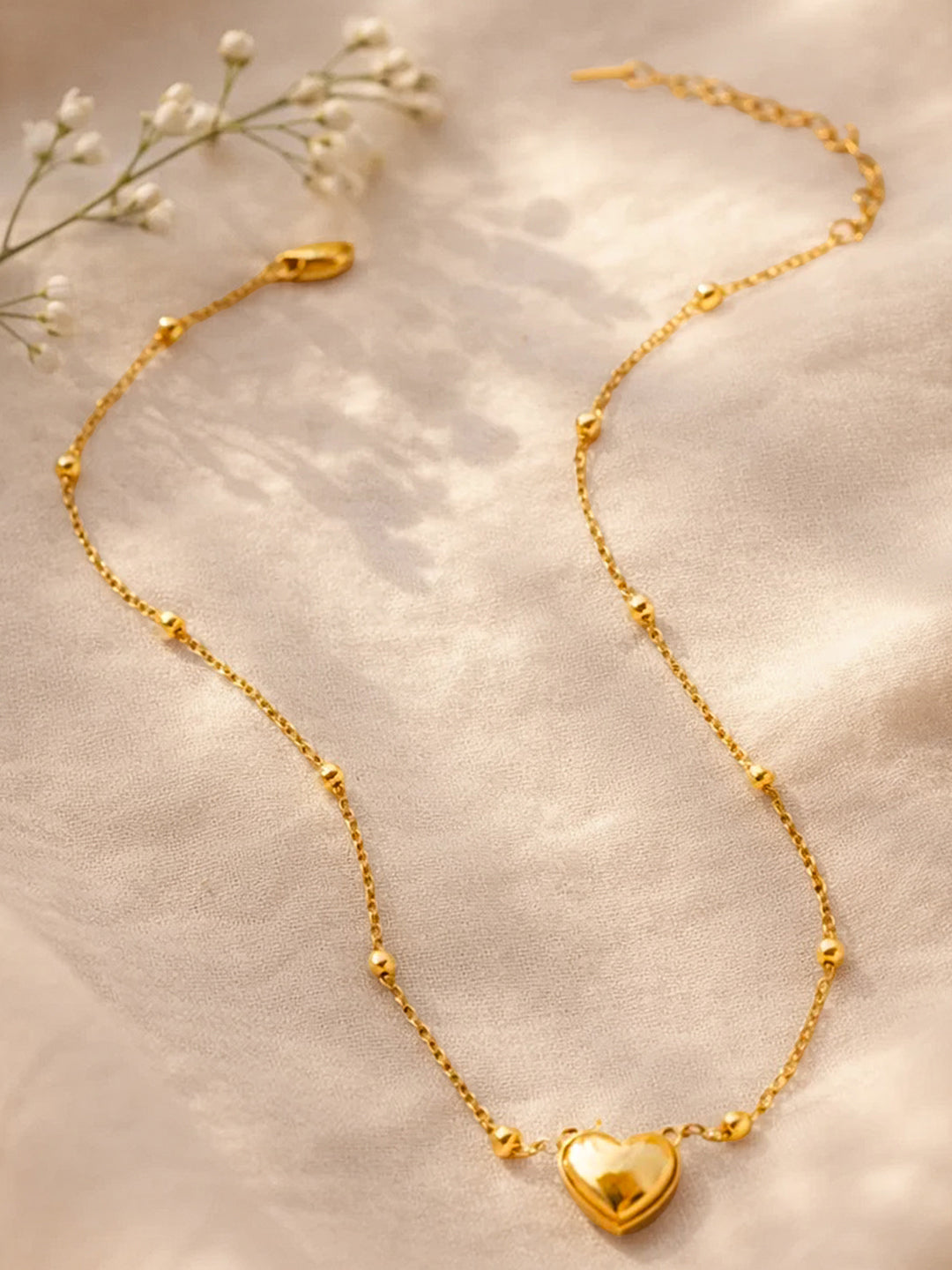 Demi Fine 18K Gold Plated Stainless steel Beaded Chain Heart Pendant Necklace