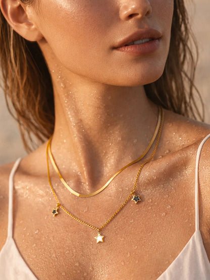 Demi Fine 18K Gold Plated Stainless steel Layered Chain Star Charm Necklace