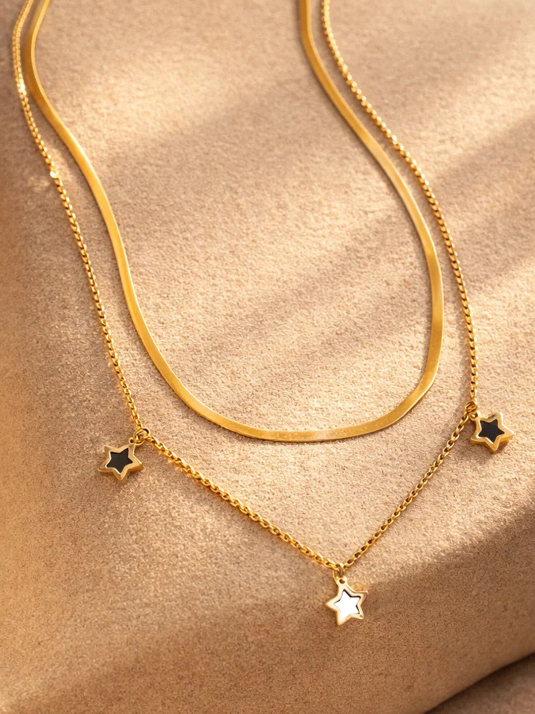 Demi Fine 18K Gold Plated Stainless steel Layered Chain Star Charm Necklace
