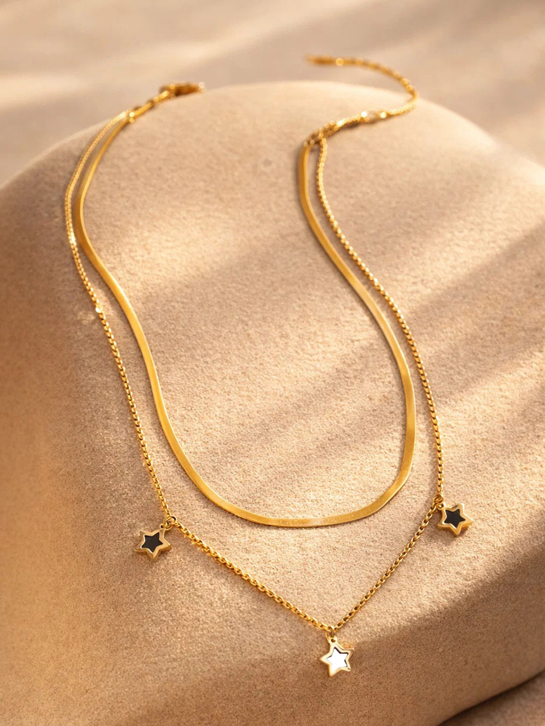 Demi Fine 18K Gold Plated Stainless steel Layered Chain Star Charm Necklace
