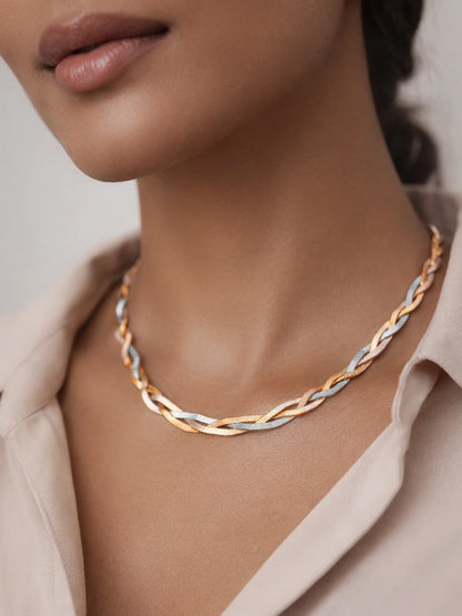 Demi Fine Triple Tone Stainless steel Twisted Snake Chain Necklace