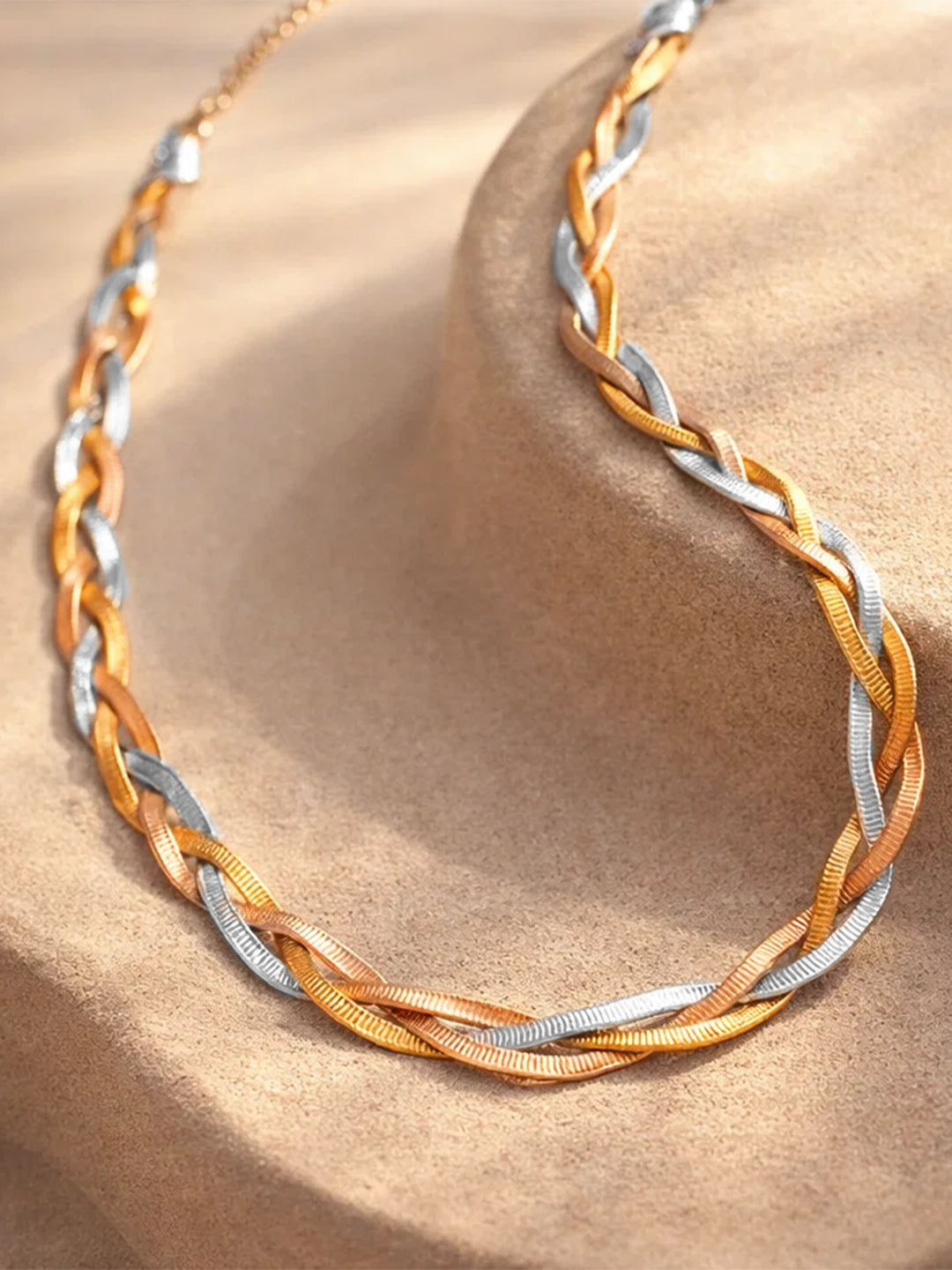 Demi Fine Triple Tone Stainless steel Twisted Snake Chain Necklace