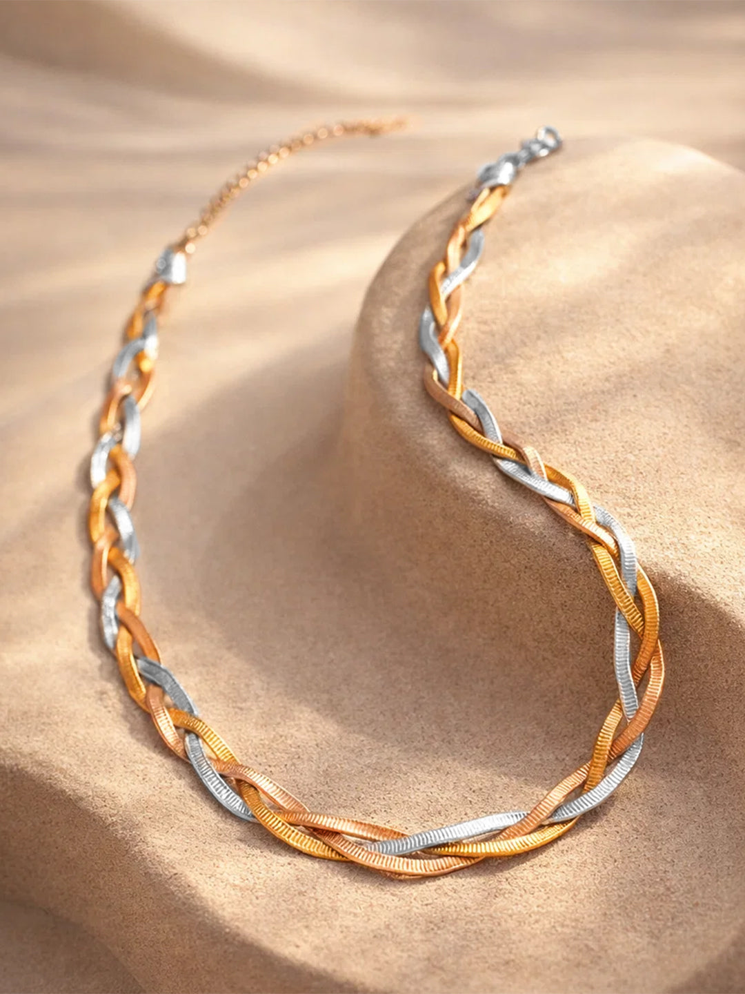 Demi Fine Triple Tone Stainless steel Twisted Snake Chain Necklace