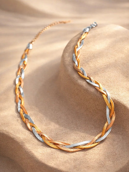 Demi Fine Triple Tone Stainless steel Twisted Snake Chain Necklace