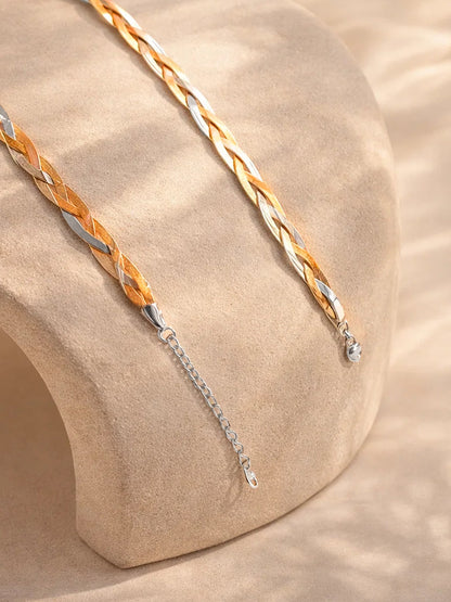Demi Fine Triple Tone Stainless steel Twisted Snake Chain Necklace