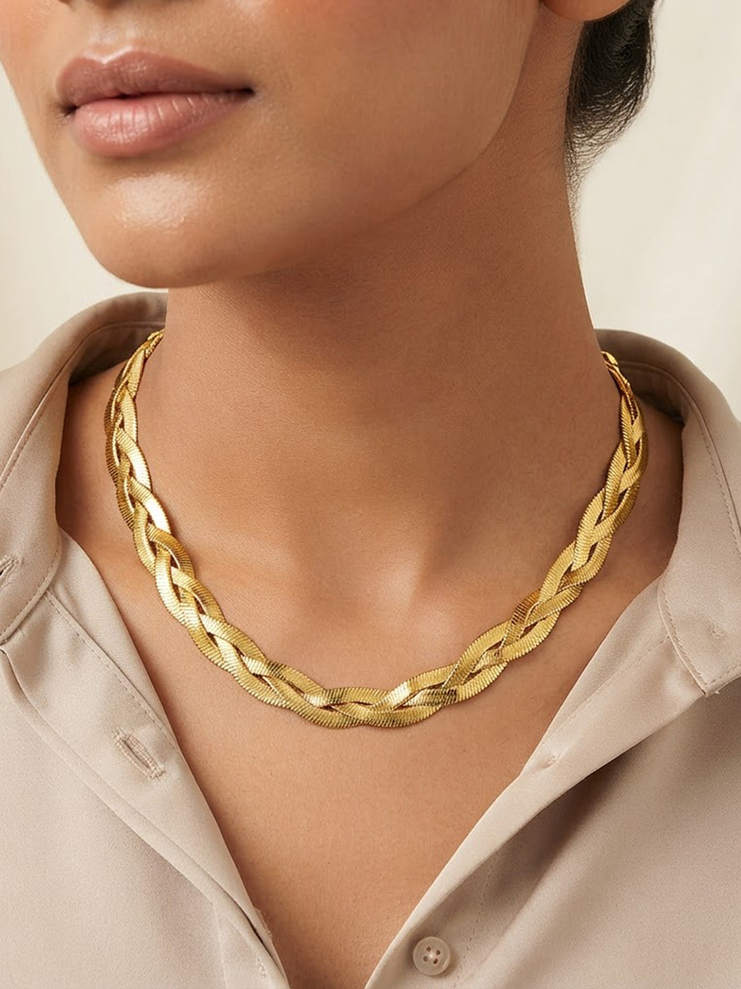 Demi Fine 18K Gold Plated Stainless steel Twisted Snake Chain Necklace