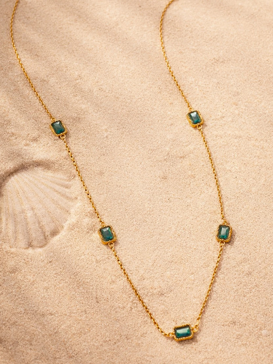 Demi Fine 18K Gold Plated Stainless steel Chain Emerald Green Necklace