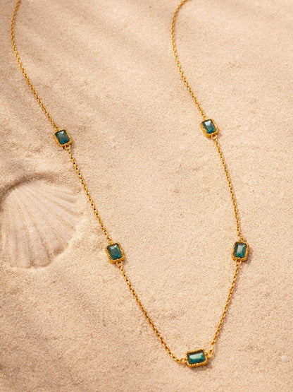Demi Fine 18K Gold Plated Stainless steel Chain Emerald Green Necklace