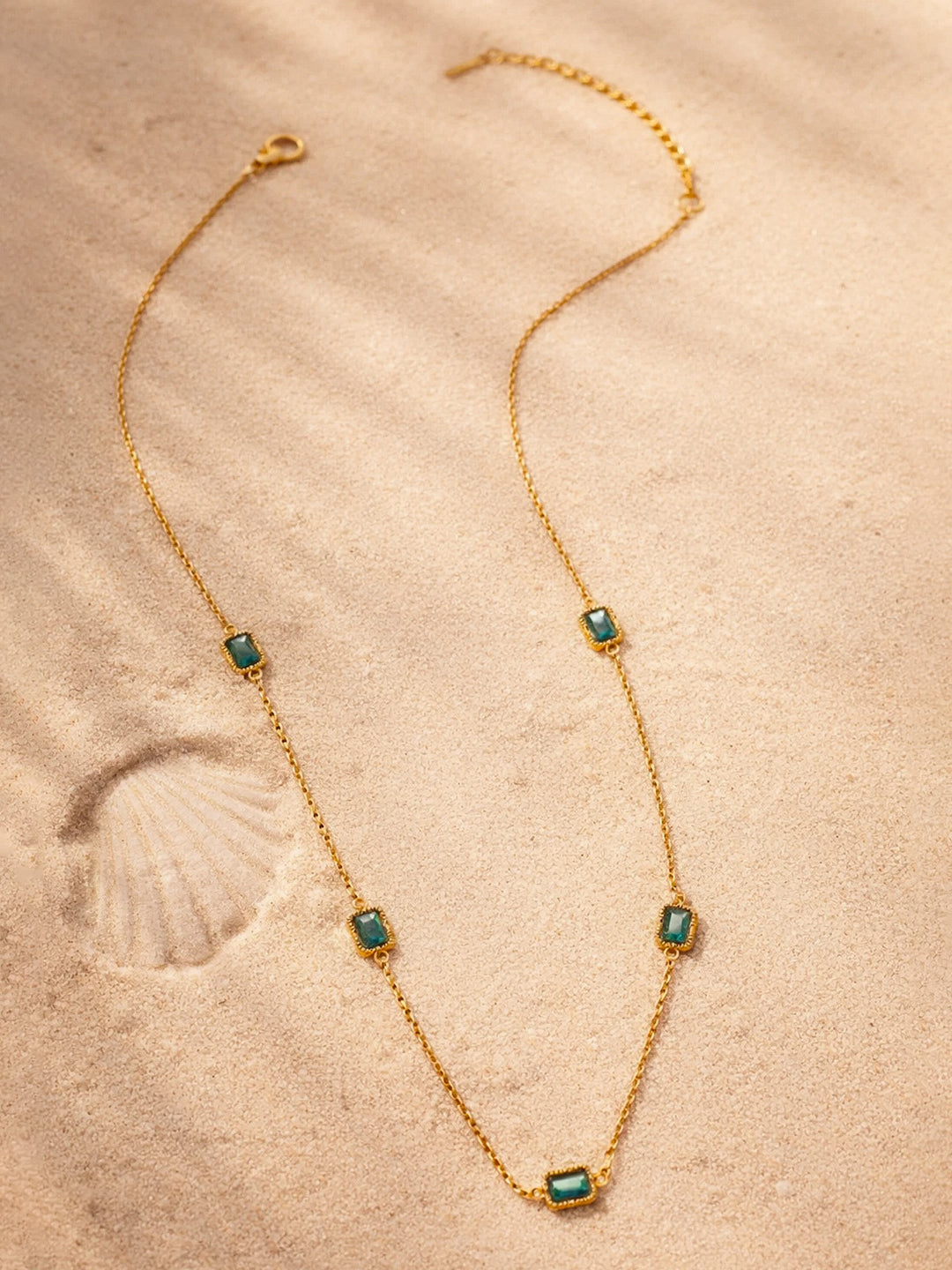 Demi Fine 18K Gold Plated Stainless steel Chain Emerald Green Necklace