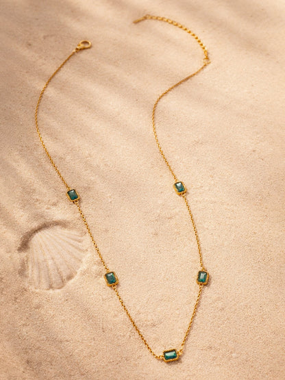Demi Fine 18K Gold Plated Stainless steel Chain Emerald Green Necklace