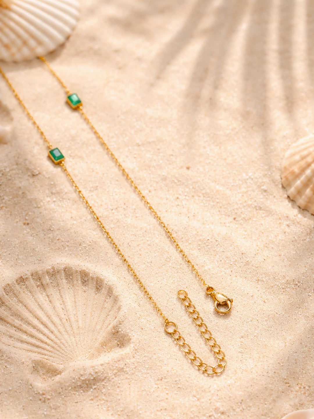 Demi Fine 18K Gold Plated Stainless steel Chain Emerald Green Necklace