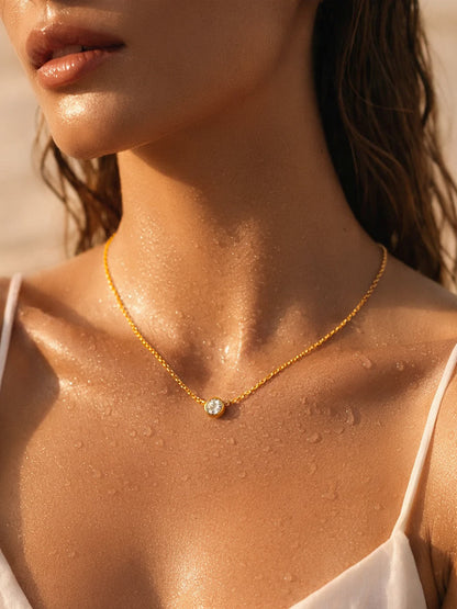 Demi Fine 18K Gold Plated Stainless steel Chain Round Crystal Pendant Necklace