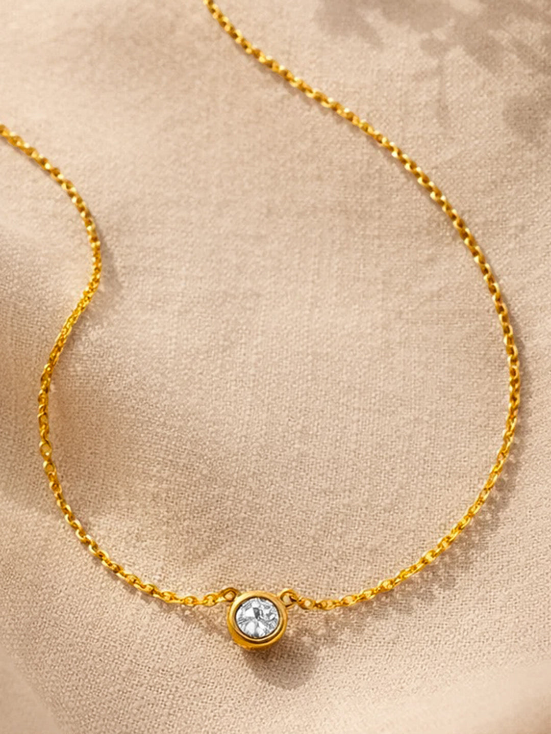 Demi Fine 18K Gold Plated Stainless steel Chain Round Crystal Pendant Necklace