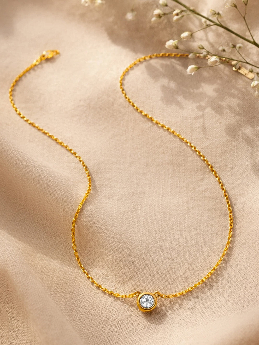Demi Fine 18K Gold Plated Stainless steel Chain Round Crystal Pendant Necklace