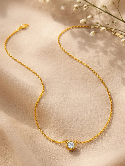 Demi Fine 18K Gold Plated Stainless steel Chain Round Crystal Pendant Necklace