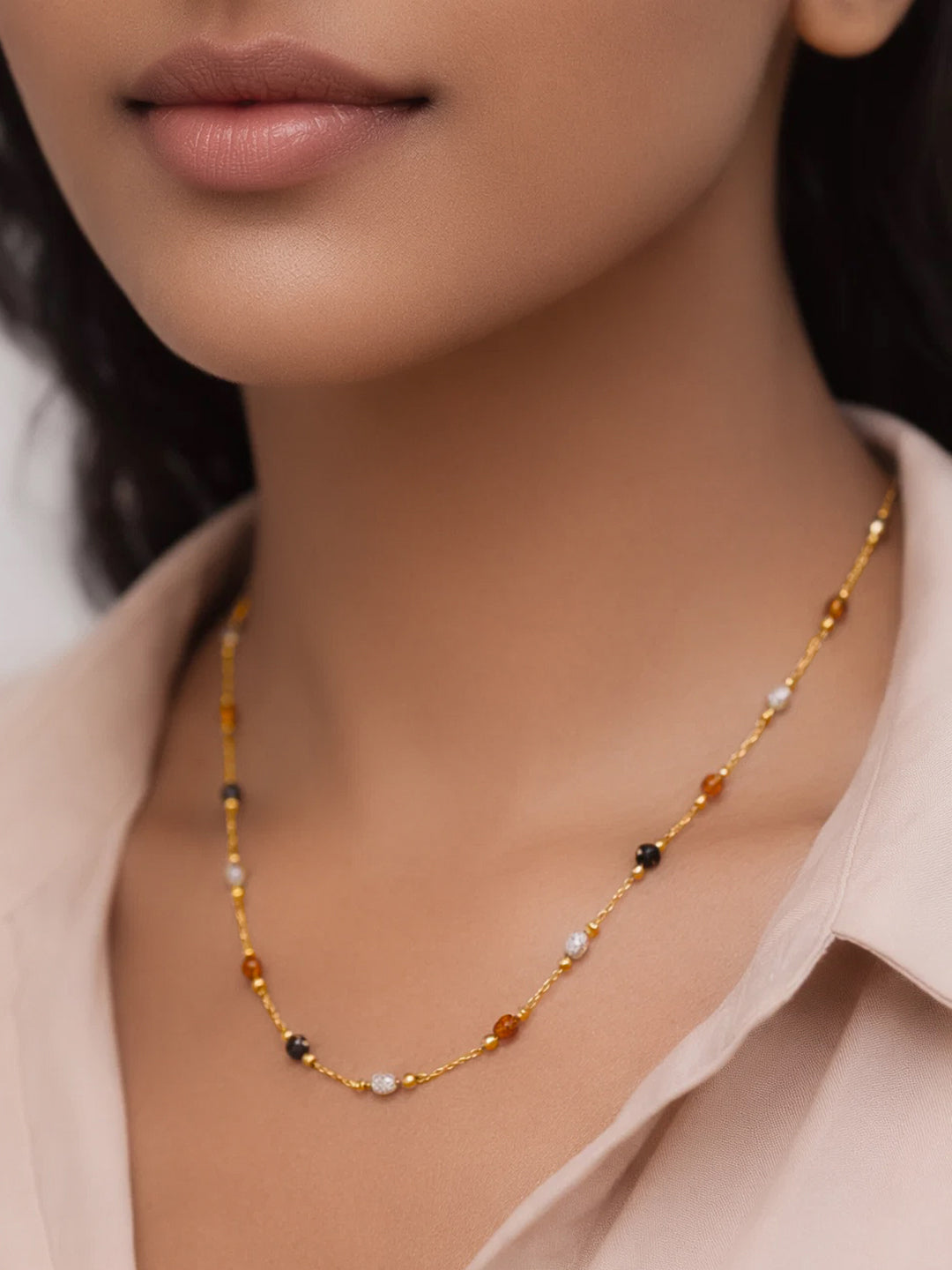 Demi Fine 18K Gold Plated Stainless steel Multicolor Beaded Chain Necklace