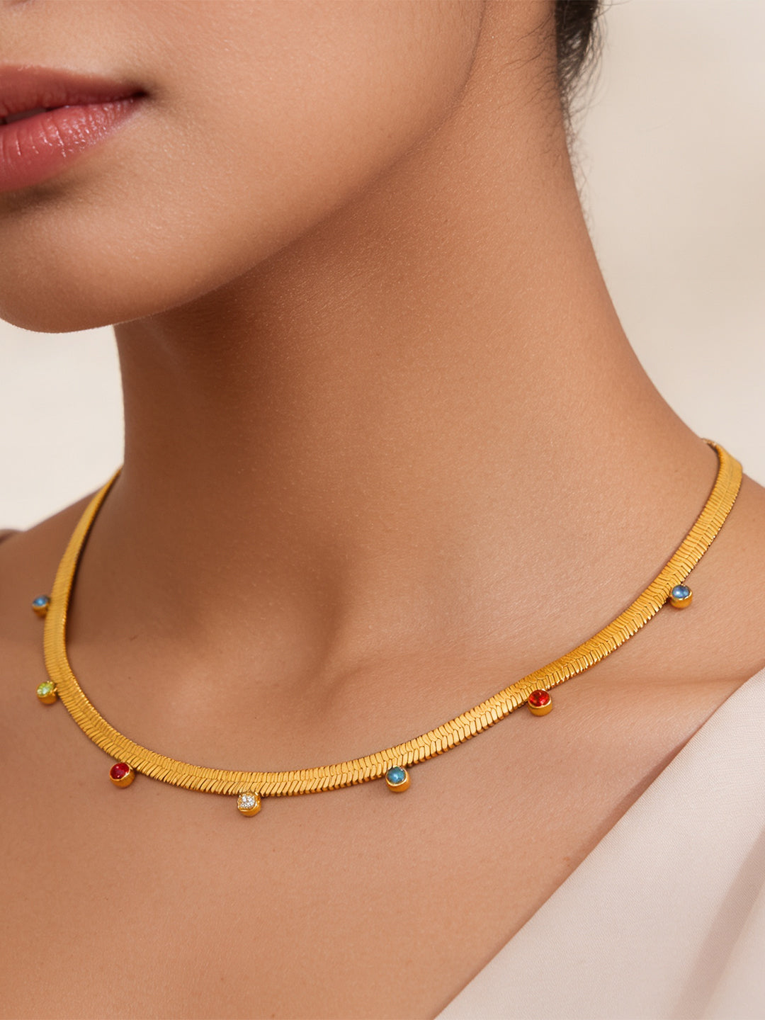 Demi Fine 18K Gold Plated Stainless steel Multi-Crystal Drop Chain Necklace