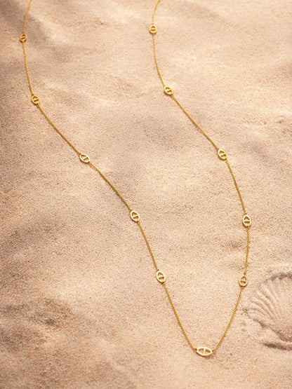 Demi Fine 18K Gold Plated Stainless steel Layer Long Chain Oval Motif Necklace